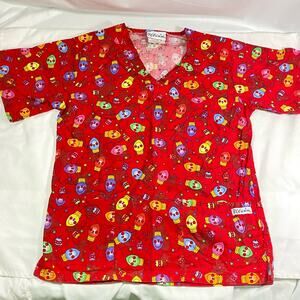 Christmas Lights Nurse UA Scrubs Womens XS Children Medical Shirt Top V Neck